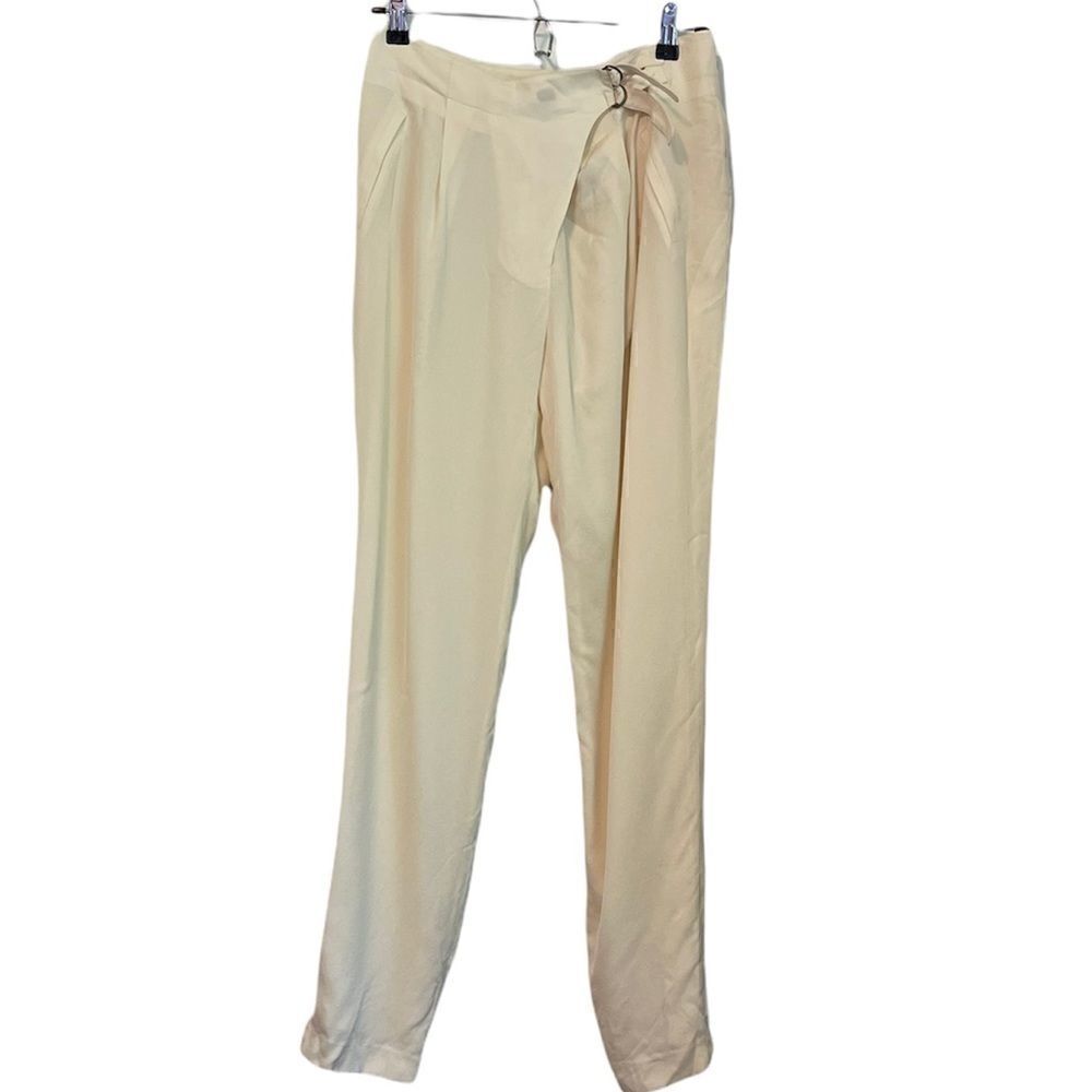 ADAM LIPPES 100%Silk Ecru Color High Waist Buckle Closure Pants.Size 6